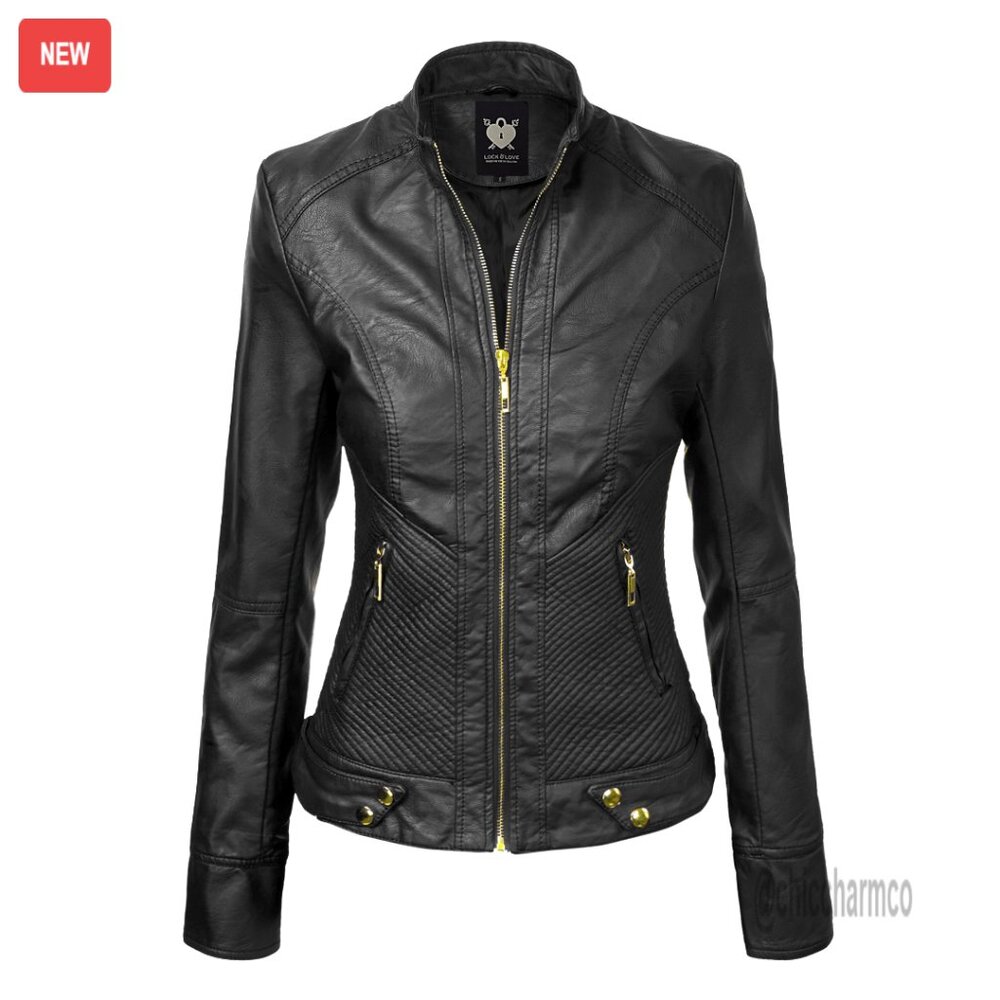 Slim Fit Vegan Leather Moto Jacket Pu Biker Motorcycle Coat